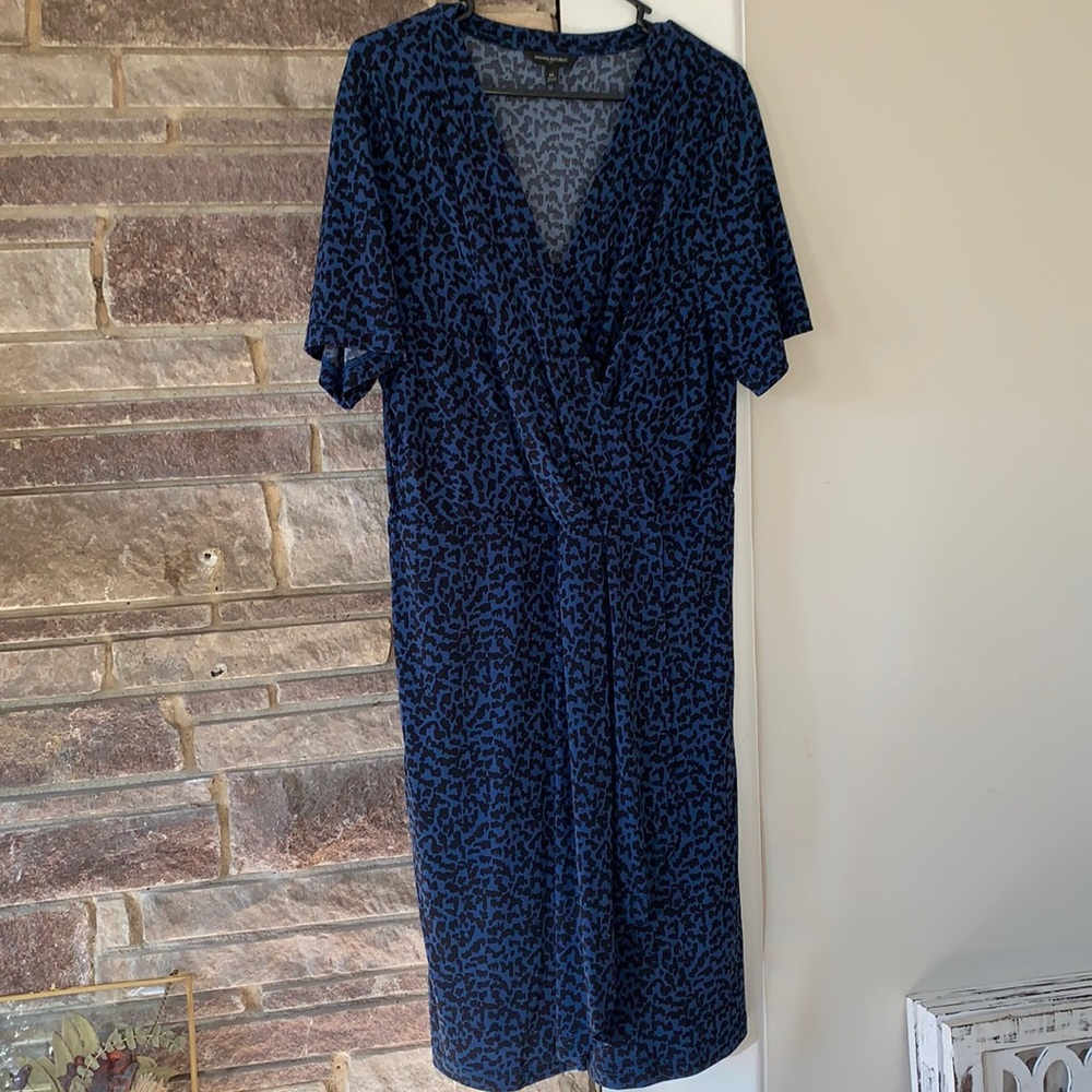 Banana Republic Blue Leopard Print Faux Wrap Dress XL
